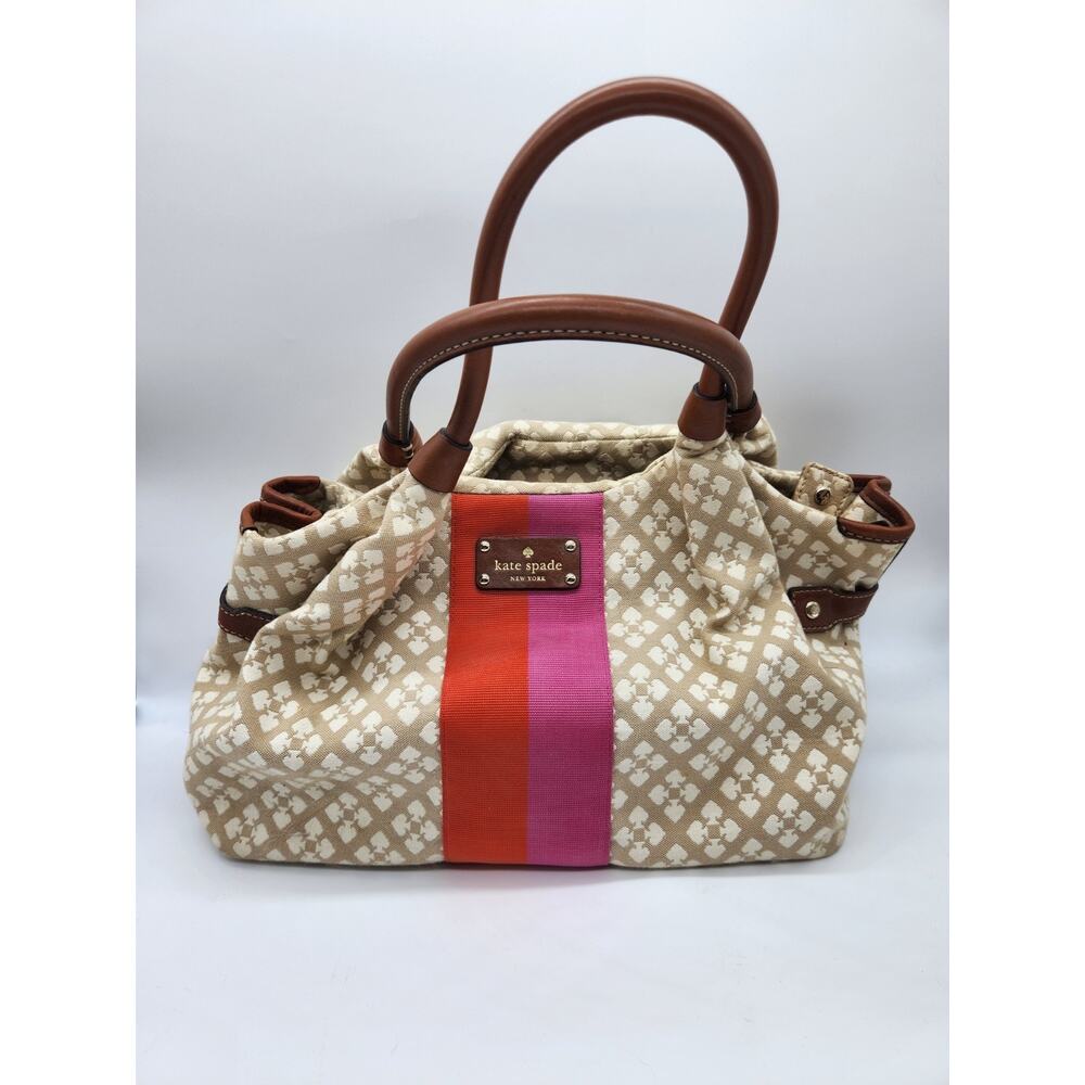 Kate Spade Womens Shoulder Diaper Bag Stevie Inner Pockets Tan Pink Orange